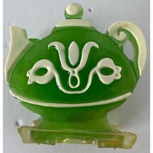 Unbranded Vintage Teapot Napkin Holder Green White Resin Retro Kitchen Decor